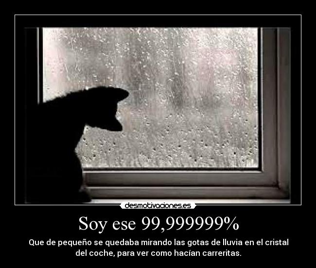 Soy ese 99,999999% - Que de pequeño se quedaba mirando las gotas de lluvia en el cristal
del coche, para ver como hacían carreritas.