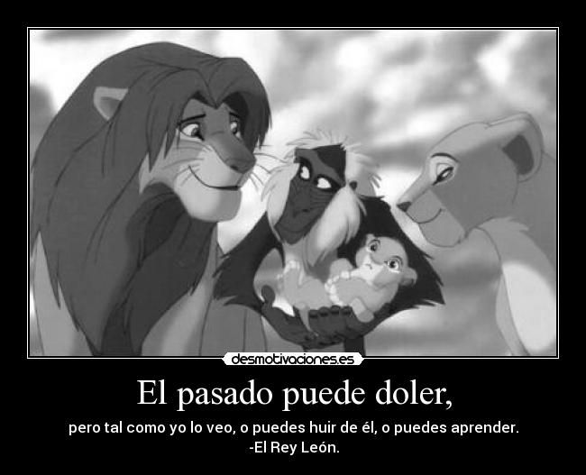 El pasado puede doler, - pero tal como yo lo veo, o puedes huir de él, o puedes aprender.
-El Rey León.