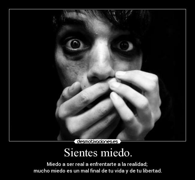 Sientes miedo. - Miedo a ser real a enfrentarte a la realidad;
mucho miedo es un mal final de tu vida y de tu libertad.