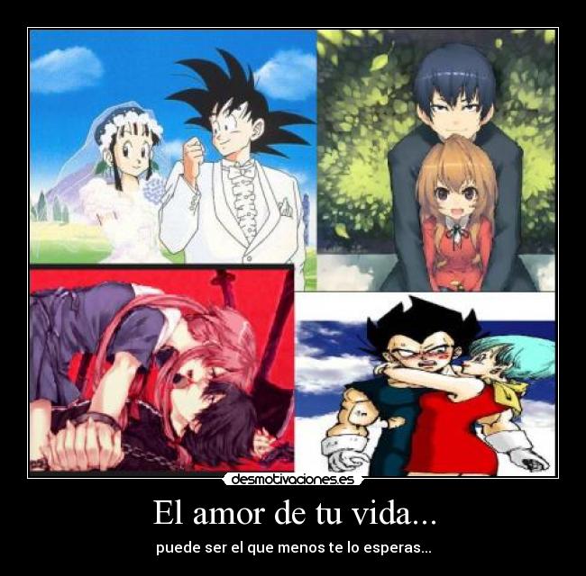 carteles amor vida mirai nikki yuni yuki bulma vegeta dragon ball toradora goku milk taiga ryuuji desmotivaciones