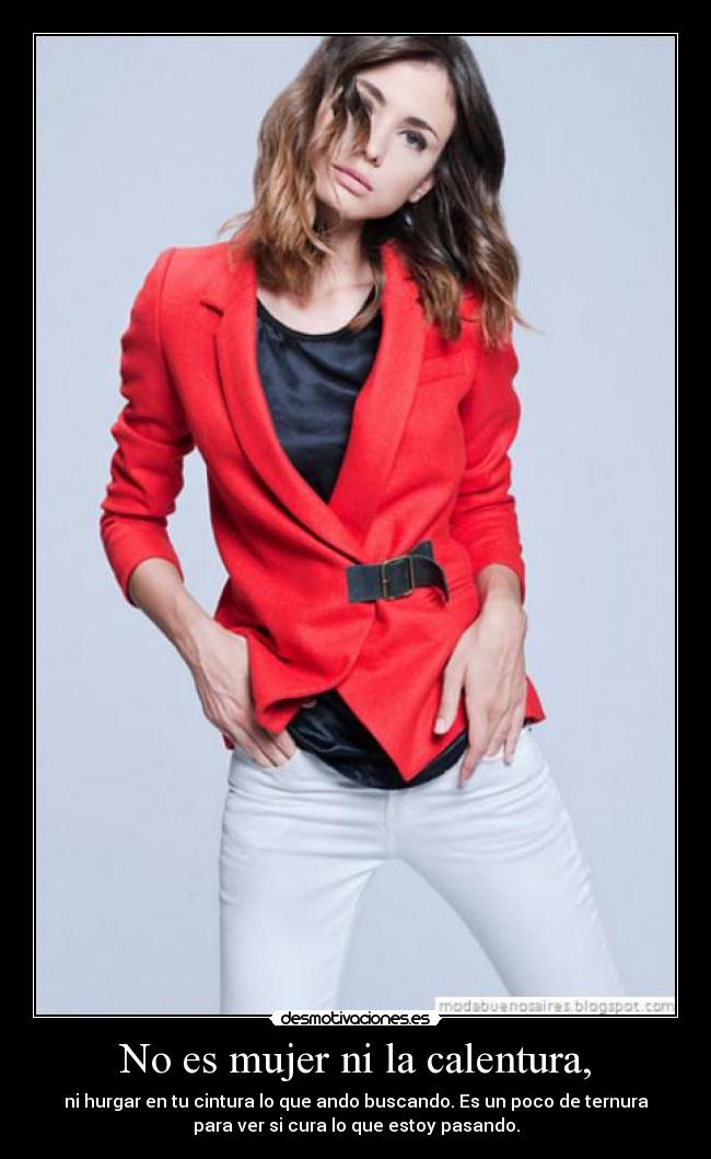 No es mujer ni la calentura, - ni hurgar en tu cintura lo que ando buscando. Es un poco de ternura
para ver si cura lo que estoy pasando.