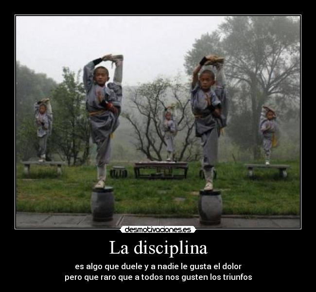 La disciplina - es algo que duele y a nadie le gusta el dolor
pero que raro que a todos nos gusten los triunfos