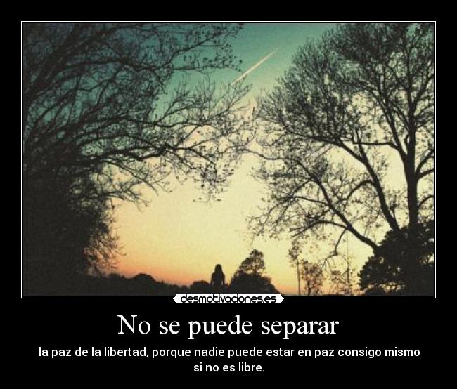 No se puede separar - la paz de la libertad, porque nadie puede estar en paz consigo mismo si no es libre.