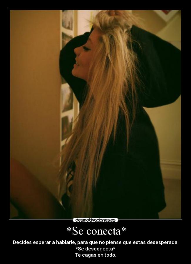 *Se conecta* - Decides esperar a hablarle, para que no piense que estas desesperada.
*Se desconecta*
Te cagas en todo.