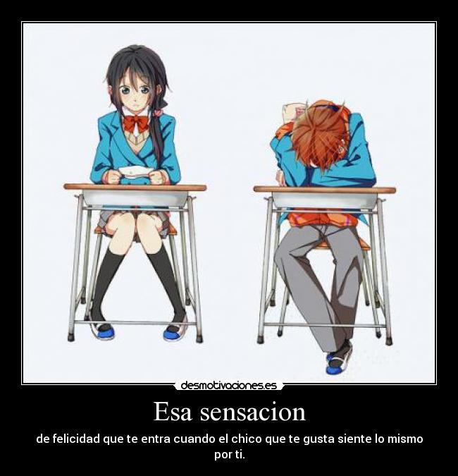 Esa sensacion - de felicidad que te entra cuando el chico que te gusta siente lo mismo por ti.