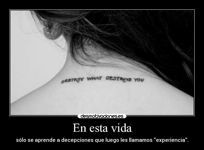 En esta vida - sólo se aprende a decepciones que luego les llamamos experiencia.