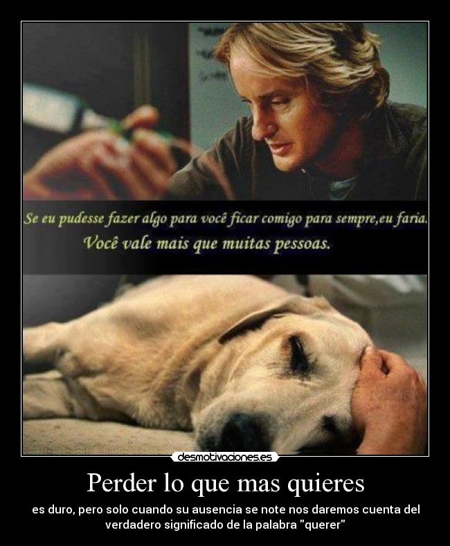 Perder lo que mas quieres - es duro, pero solo cuando su ausencia se note nos daremos cuenta del
verdadero significado de la palabra querer