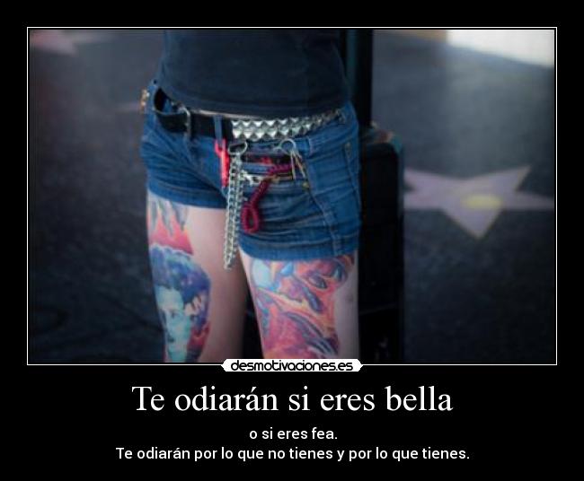 Te odiarán si eres bella - o si eres fea.
Te odiarán por lo que no tienes y por lo que tienes.