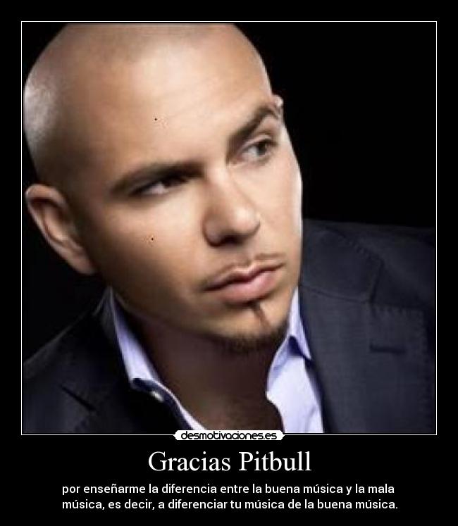Gracias Pitbull - por enseñarme la diferencia entre la buena música y la mala
música, es decir, a diferenciar tu música de la buena música.