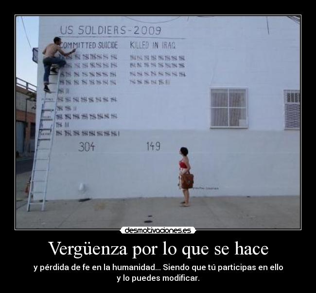 Vergüenza por lo que se hace - y pérdida de fe en la humanidad... Siendo que tú participas en ello
y lo puedes modificar.