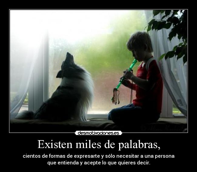 Existen miles de palabras, - cientos de formas de expresarte y sólo necesitar a una persona
que entienda y acepte lo que quieres decir.