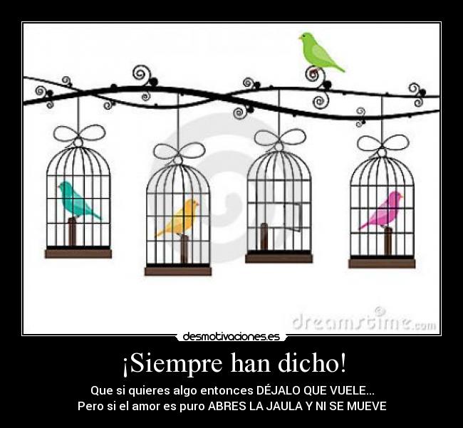 ¡Siempre han dicho! - Que si quieres algo entonces DÉJALO QUE VUELE...
Pero si el amor es puro ABRES LA JAULA Y NI SE MUEVE