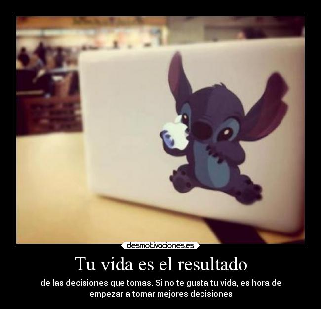 Tu vida es el resultado - de las decisiones que tomas. Si no te gusta tu vida, es hora de
empezar a tomar mejores decisiones