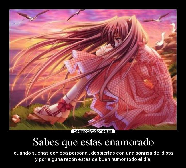 Sabes que estas enamorado - cuando sueñas con esa persona , despiertas con una sonrisa de idiota
y por alguna razón estas de buen humor todo el día.