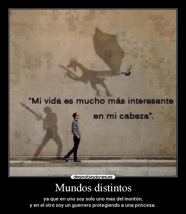 Mundos distintos - ya que en uno soy solo uno mas del montón,
y en el otro soy un guerrero protegiendo a una princesa .