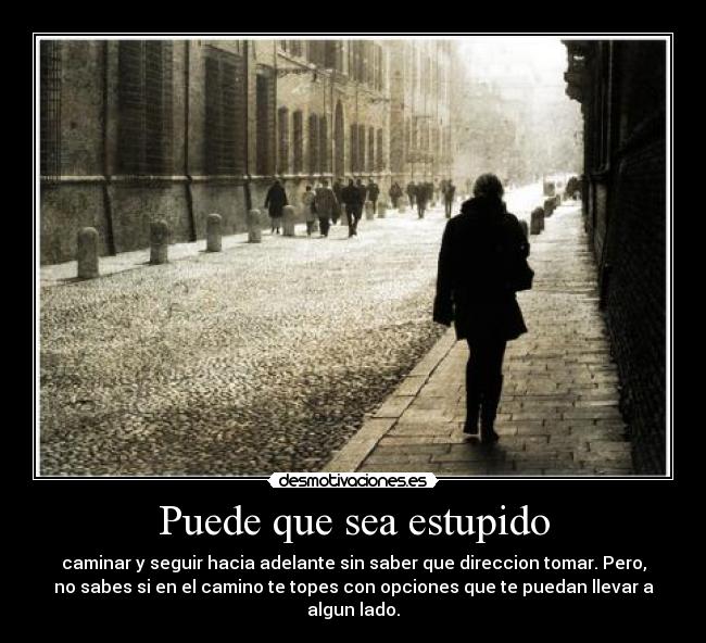 Puede que sea estupido - caminar y seguir hacia adelante sin saber que direccion tomar. Pero,
no sabes si en el camino te topes con opciones que te puedan llevar a
algun lado.