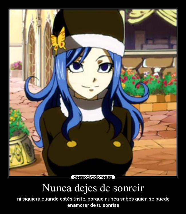 carteles anime juvia fairy tail sonrisa desmotivaciones