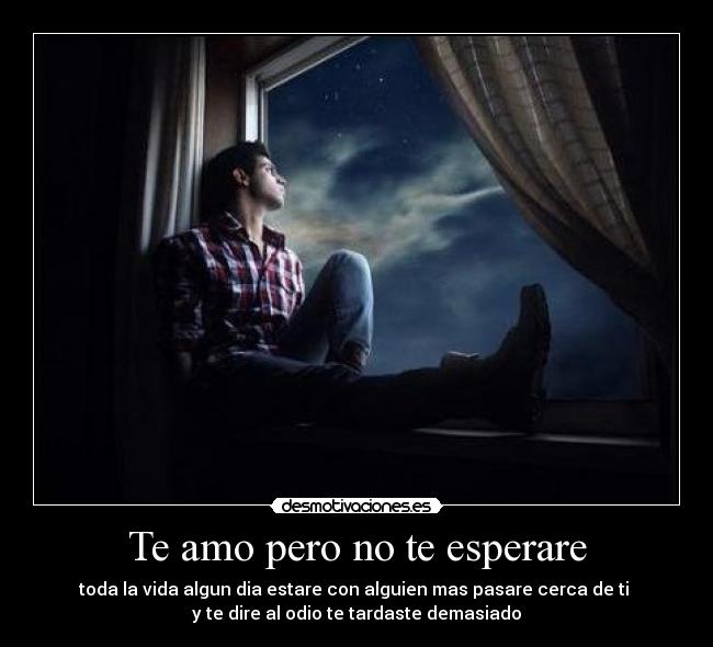 Te amo pero no te esperare - toda la vida algun dia estare con alguien mas pasare cerca de ti
y te dire al odio te tardaste demasiado