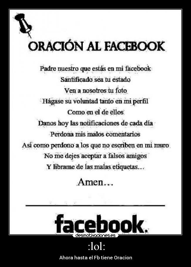 :lol: - Ahora hasta el Fb tiene Oracion