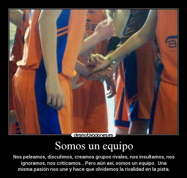 Somos un equipo - Nos peleamos, discutimos, creamos grupos rivales, nos insultamos, nos
ignoramos, nos criticamos... Pero aún así, somos un equipo.  Una
misma pasión nos une y hace que olvidemos la rivalidad en la pista.