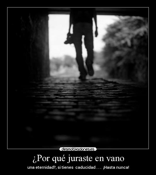 ¿Por qué juraste en vano - una eternidad?, si tienes caducidad . . . ¡Hasta nunca!