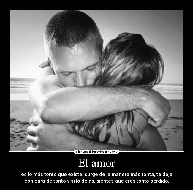 El amor - es lo más tonto que existe: surge de la manera más tonta, te deja
con cara de tonto y si lo dejas, sientes que eres tonto perdido.