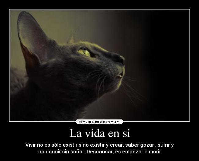 La vida en sí - Vivir no es sólo existir,sino existir y crear, saber gozar , sufrir y
no dormir sin soñar. Descansar, es empezar a morir