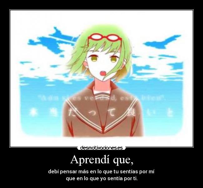 Aprendí que, - debí pensar más en lo que tu sentías por mí
que en lo que yo sentía por ti.