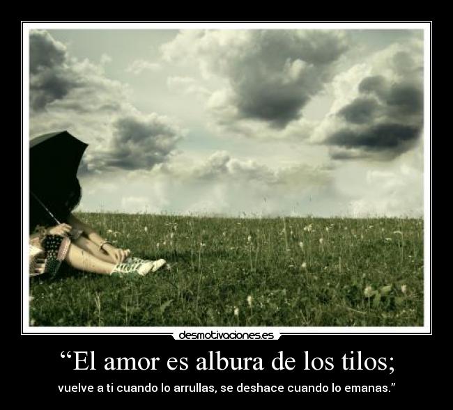 “El amor es albura de los tilos; - vuelve a ti cuando lo arrullas, se deshace cuando lo emanas.”