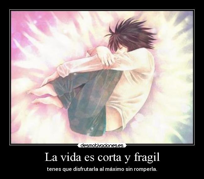 La vida es corta y fragil - tenes que disfrutarla al máximo sin romperla.