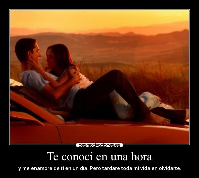 Te conocí en una hora - y me enamore de ti en un día. Pero tardare toda mi vida en olvidarte.