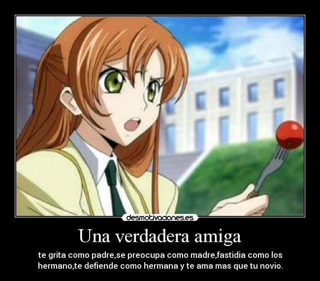 Una verdadera amiga - te grita como padre,se preocupa como madre,fastidia como los
hermano,te defiende como hermana y te ama mas que tu novio.