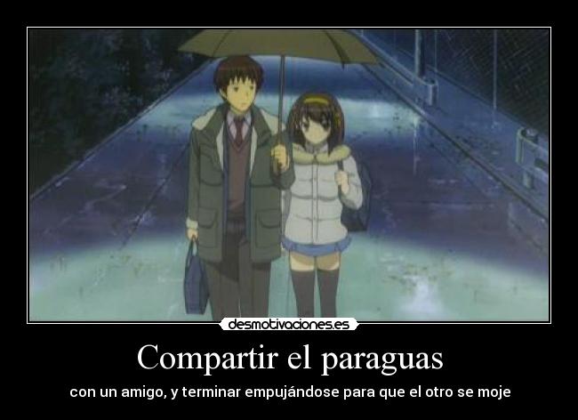 carteles suzumiya haruhi yuuutsu anime harukaze gran haruhi encesita paraguas ella esquiva gotas desmotivaciones