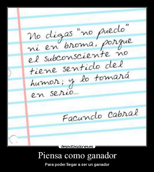 Piensa como ganador - Para poder llegar a ser un ganador