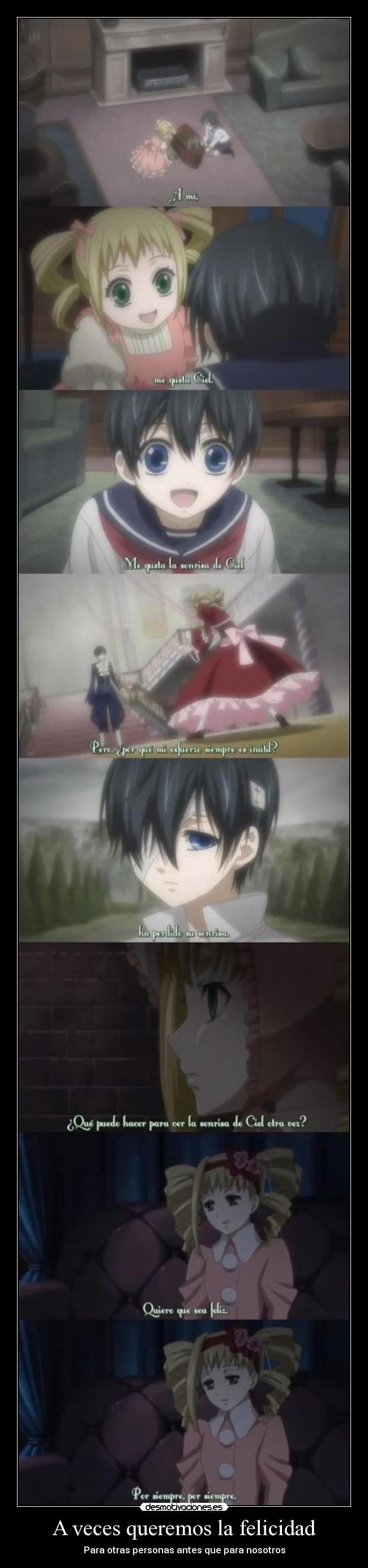 carteles felicidad kuroshitsuji ciel lizzy encanta owo desmotivaciones