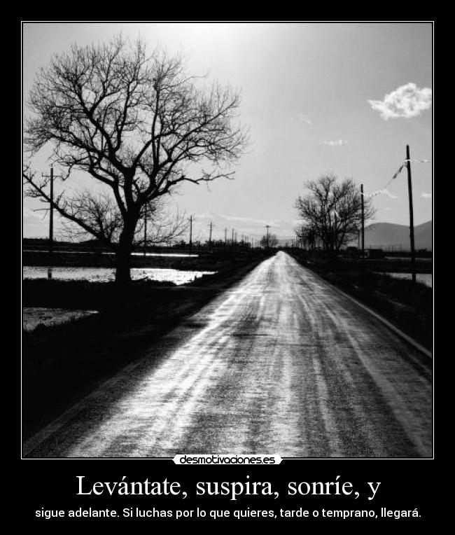 Levántate, suspira, sonríe, y - sigue adelante. Si luchas por lo que quieres, tarde o temprano, llegará.
