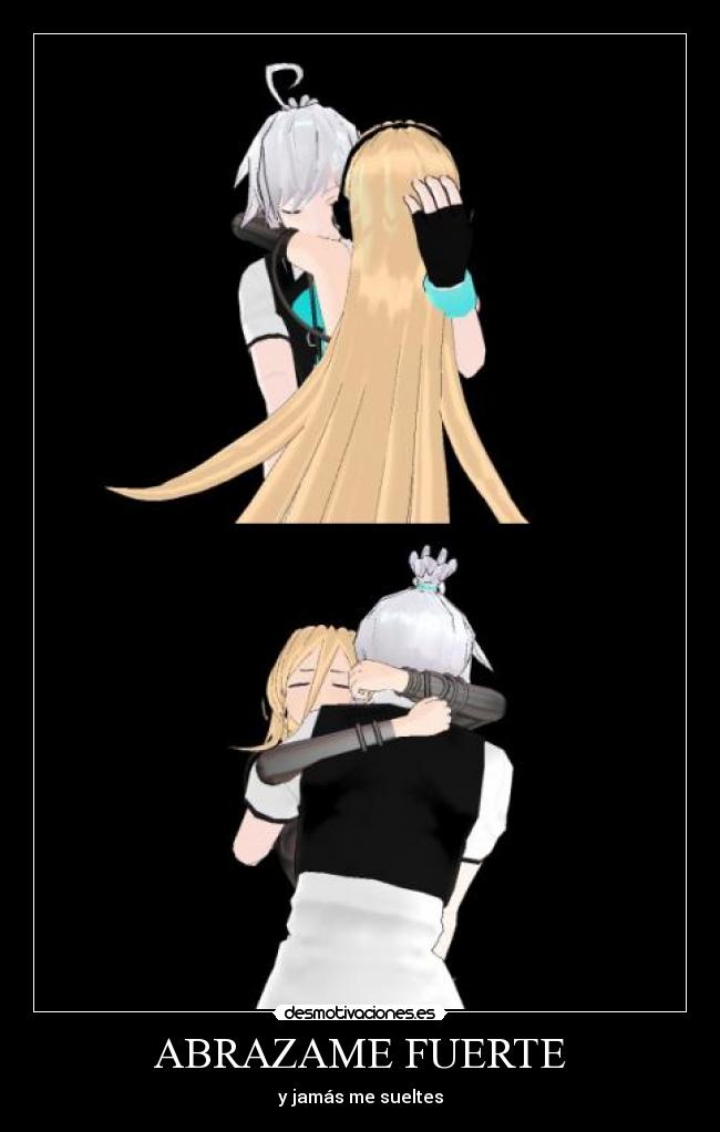 carteles abrazo amor love vocaloid anime pareja lily piko utatane desmotivaciones