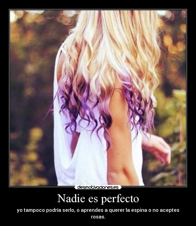 Nadie es perfecto - yo tampoco podría serlo, o aprendes a querer la espina o no aceptes rosas.