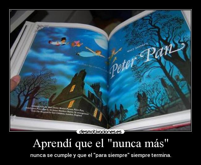 Aprendí que el nunca más - nunca se cumple y que el para siempre siempre termina.