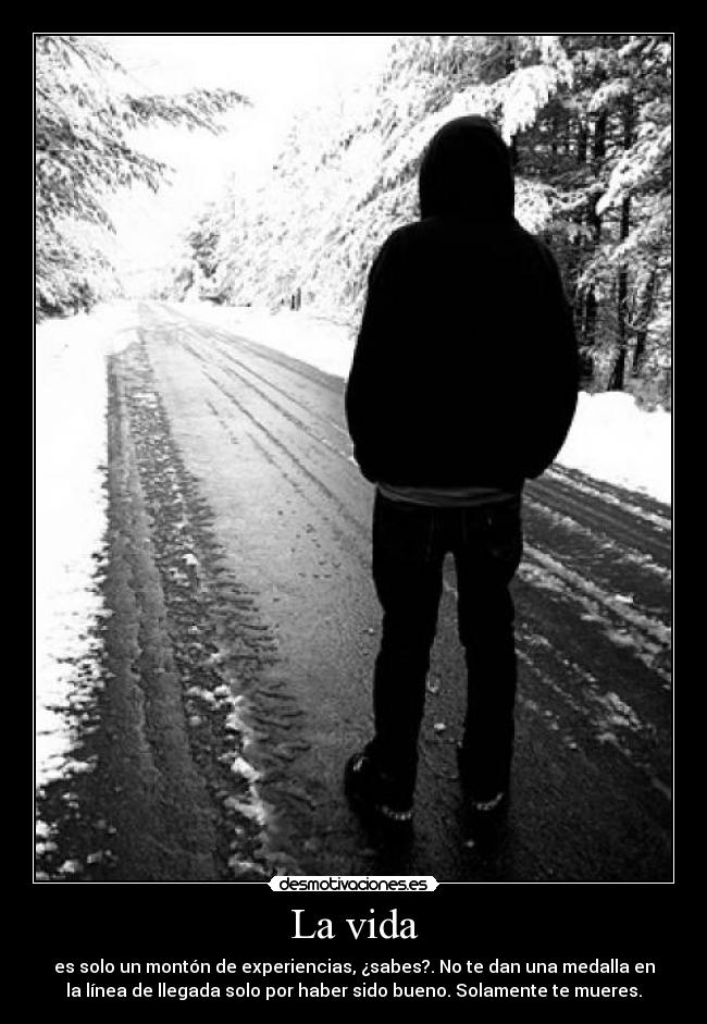 La vida - es solo un montón de experiencias, ¿sabes?. No te dan una medalla en
la línea de llegada solo por haber sido bueno. Solamente te mueres.