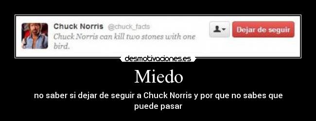 Miedo - no saber si dejar de seguir a Chuck Norris y por que no sabes que puede pasar
