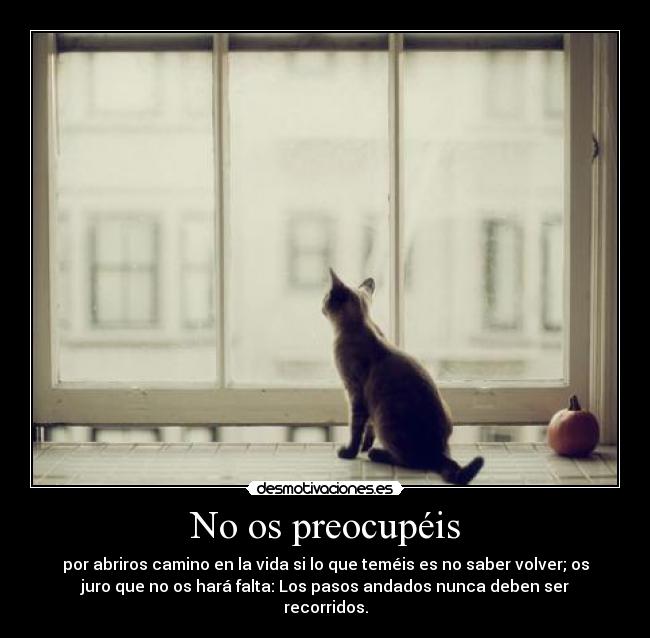No os preocupéis - por abriros camino en la vida si lo que teméis es no saber volver; os
juro que no os hará falta: Los pasos andados nunca deben ser
recorridos.