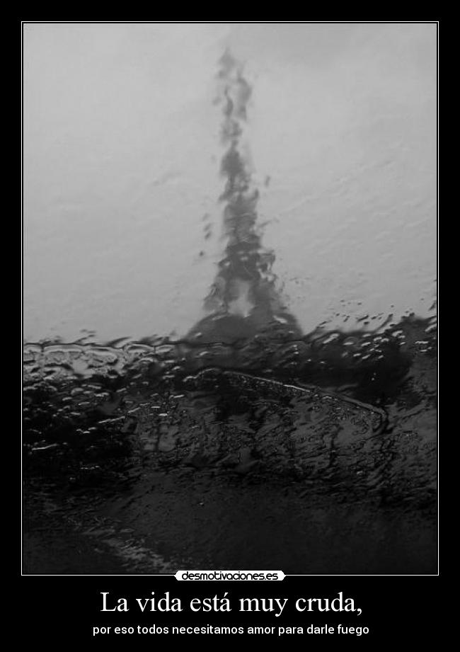 La vida está muy cruda, - por eso todos necesitamos amor para darle fuego