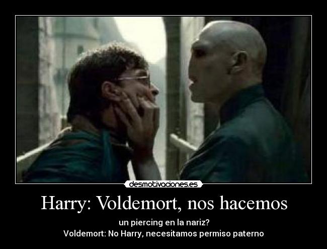 Harry: Voldemort, nos hacemos - un piercing en la nariz?
Voldemort: No Harry, necesitamos permiso paterno