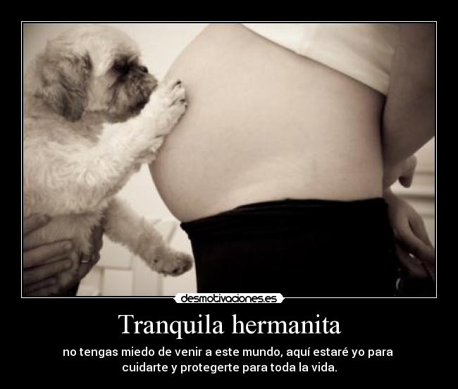 Tranquila hermanita - no tengas miedo de venir a este mundo, aquí estaré yo para
cuidarte y protegerte para toda la vida.
