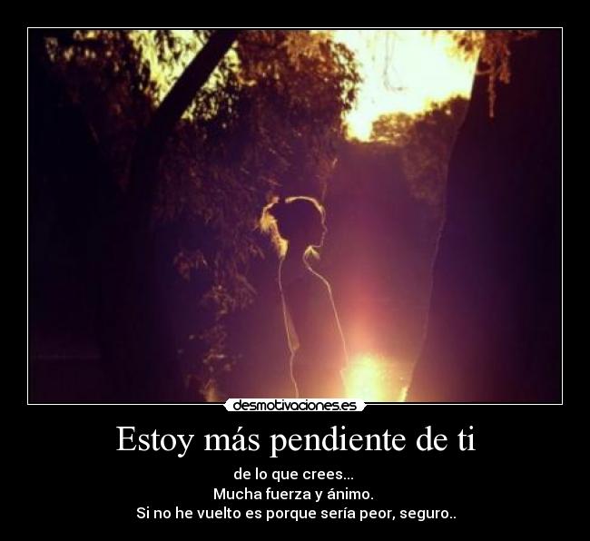 Estoy más pendiente de ti - de lo que crees...
Mucha fuerza y ánimo.
Si no he vuelto es porque sería peor, seguro..