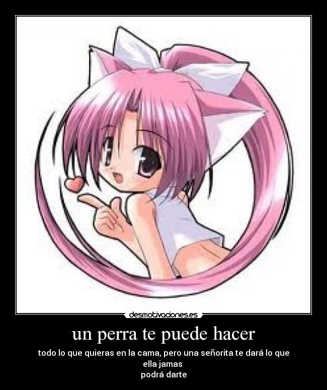 un perra te puede hacer - todo lo que quieras en la cama, pero una señorita te dará lo que ella jamas
podrá darte