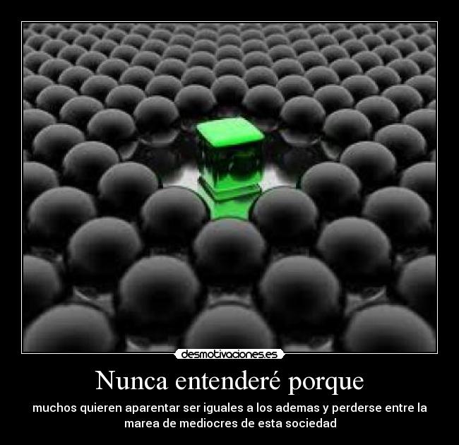 Nunca entenderé porque - muchos quieren aparentar ser iguales a los ademas y perderse entre la
marea de mediocres de esta sociedad