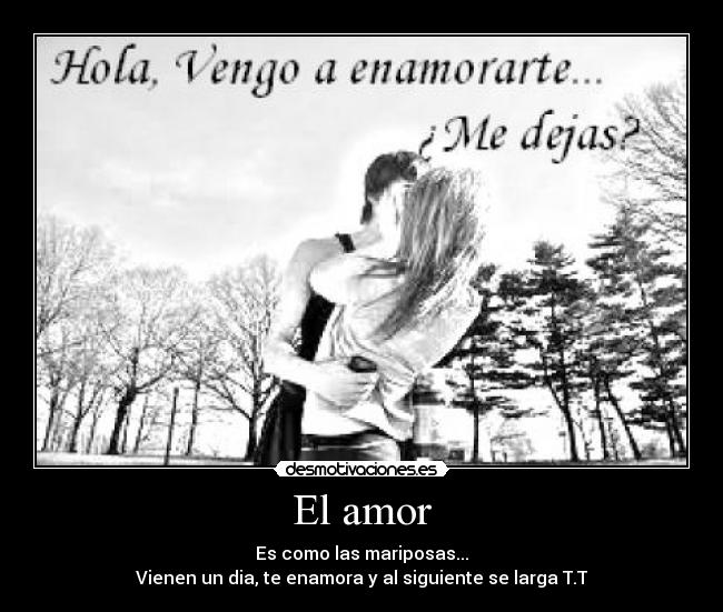 El amor - Es como las mariposas...
Vienen un dia, te enamora y al siguiente se larga T.T