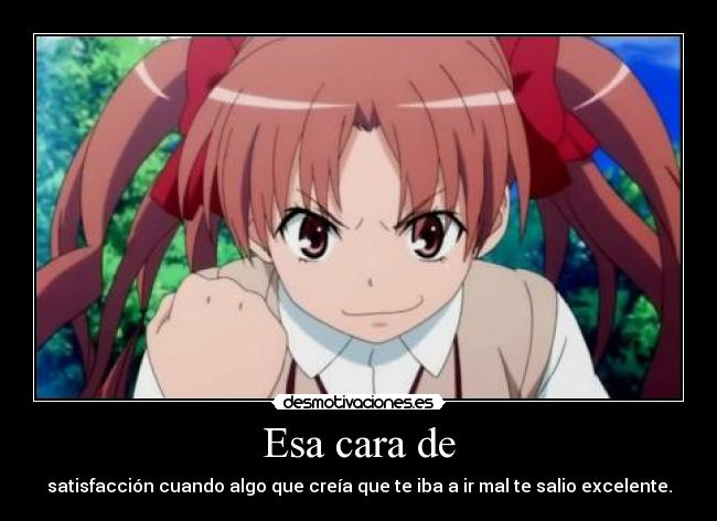 Esa cara de - satisfacción cuando algo que creía que te iba a ir mal te salio excelente.